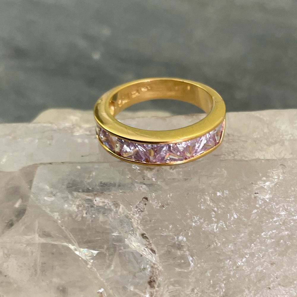 Vintage Sterling Gold Lavender Pink Cubic Zirconia Ring 7